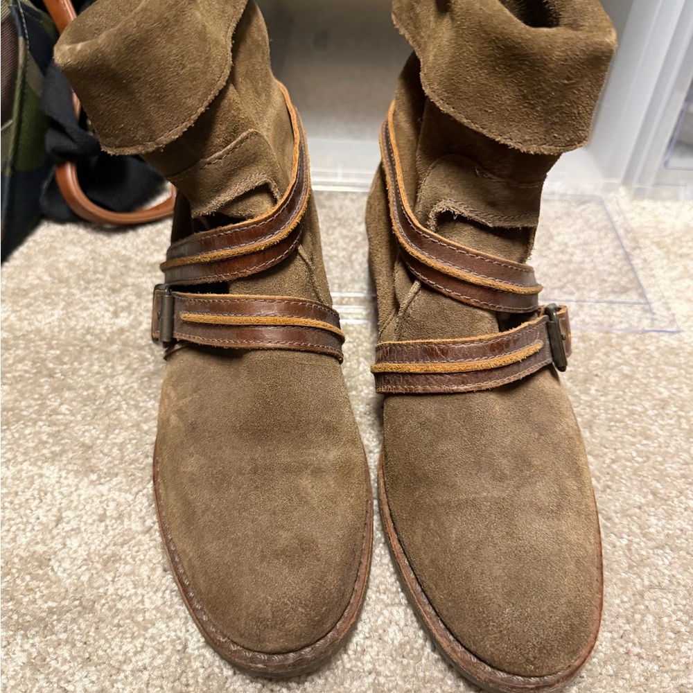 Matisse "Prospector" Earth Brown Belted Buckle Suede Ankle Boots Size 8